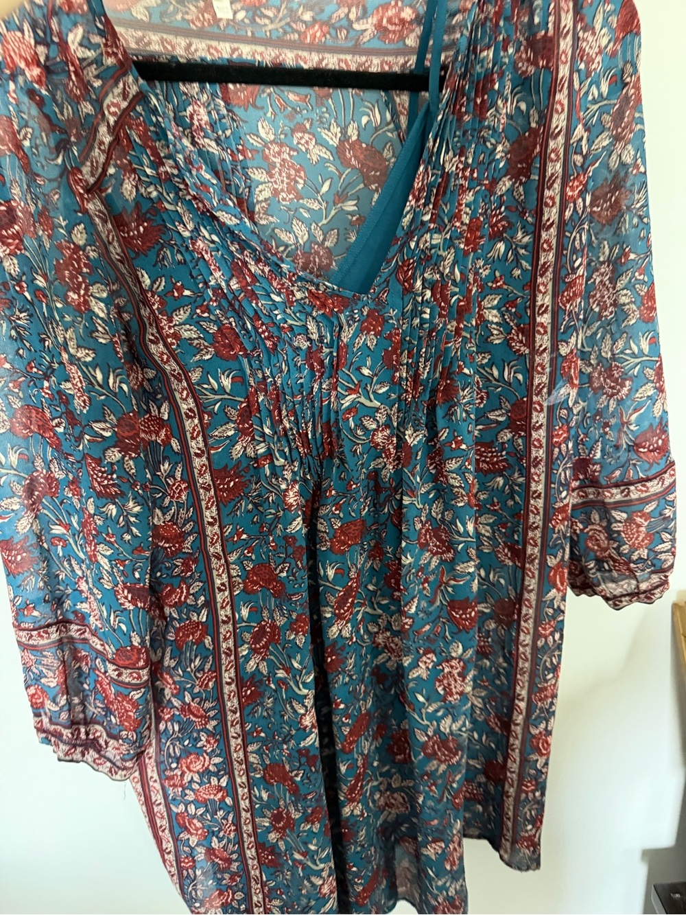 Joie Teal and Rust Floral V-Neck Tunic